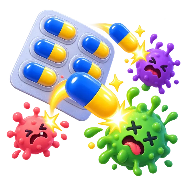 ภาพประกอบคำว่า antibiotic (ยาปฏิชีวนะ / ยาฆ่าเชื้อ)