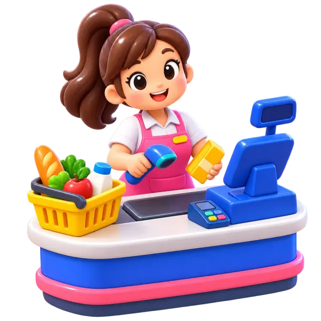 ภาพประกอบคำว่า cashier (แคชเชียร์ / พนักงานเก็บเงิน)