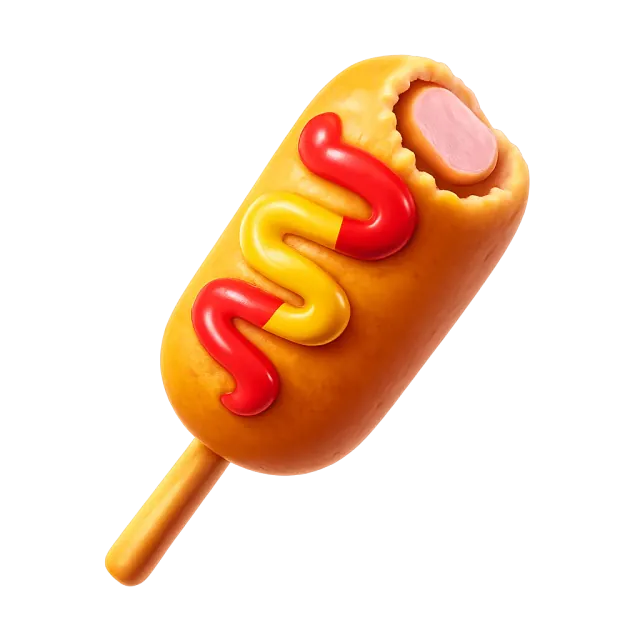 ภาพประกอบคำว่า corn dog (คอร์นด็อก (ไส้กรอกชุบแป้งทอด))