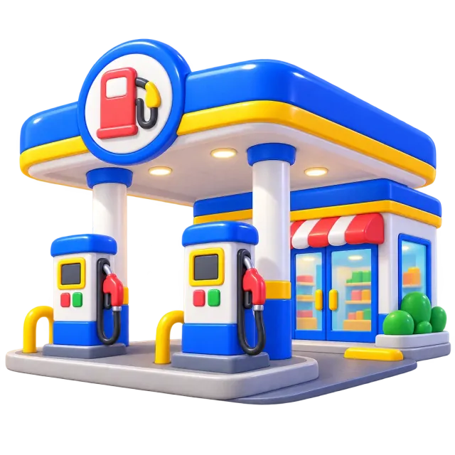 ภาพประกอบคำว่า gas station (ปั๊มน้ำมัน)