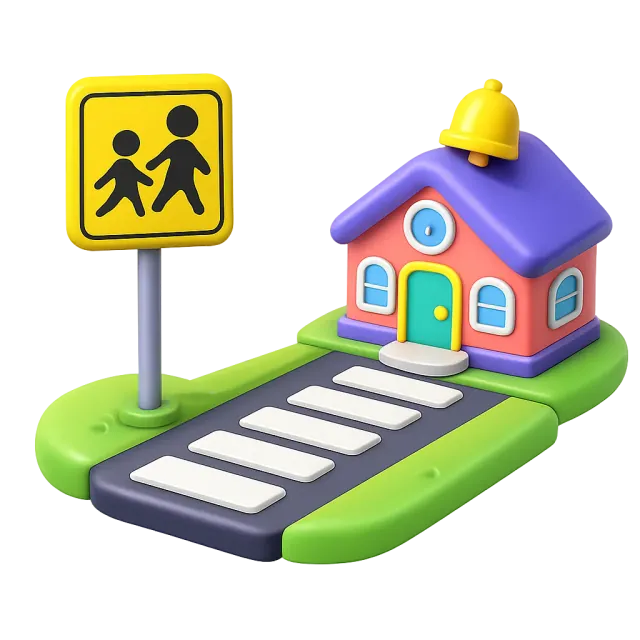 ภาพประกอบคำว่า school zone (เขตโรงเรียน (ลดความเร็ว))