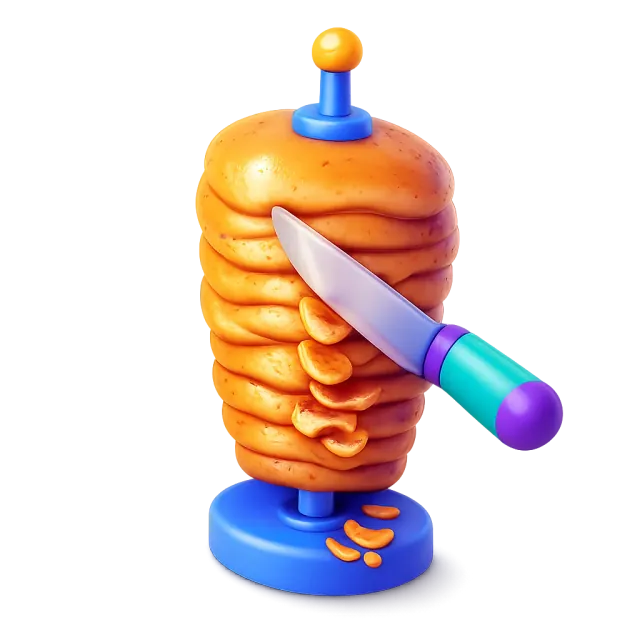ภาพประกอบคำว่า shawarma (ชาวาร์มา (เนื้อแล่จากแท่งหมุน))